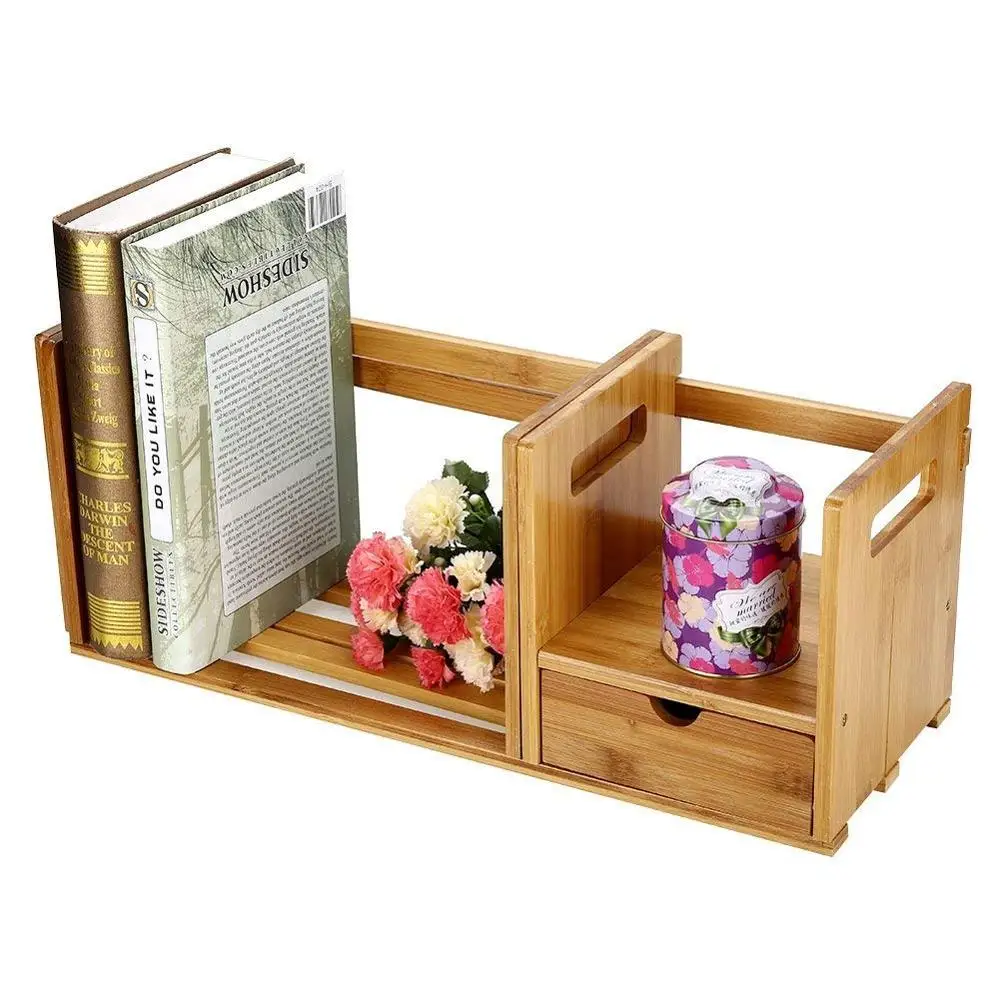 Desktop Organizer, Bamboo Adjustable Bookshelf Display Shelf File Book Organizer Rack Stand Holder Table Counter Top with Single