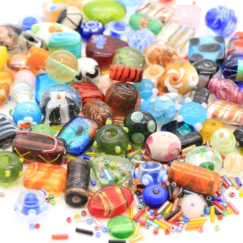 New lampwork glass bead mix with seed beads for making jewelry
