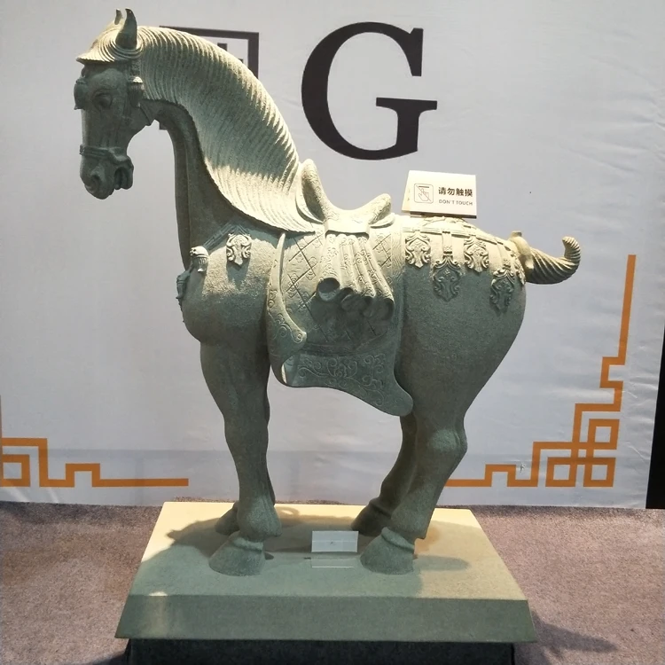 China Tang Dynasty Style Hand Carved Garden Outdoor Antique Granite Jade Stone Small Horse Statue Sculpture For Sale
