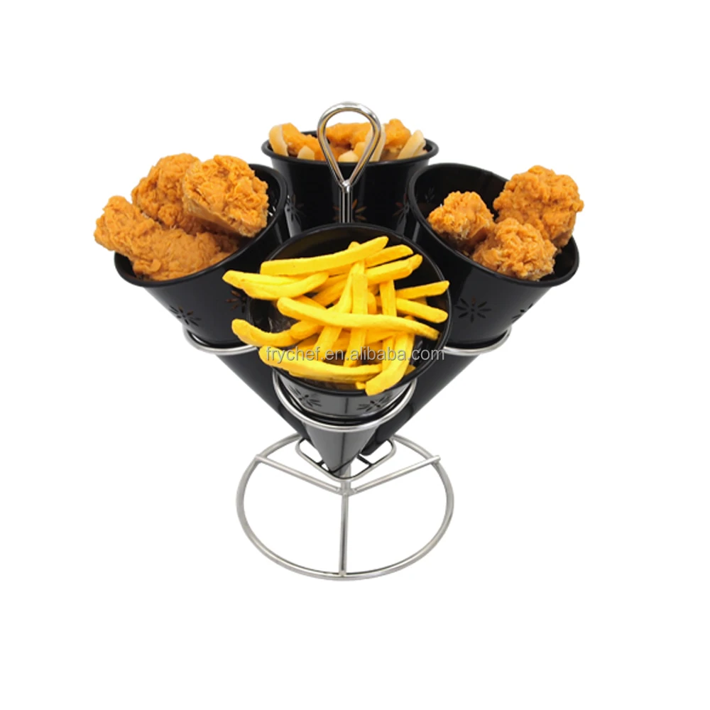 French Food Holder with 4 Fries Cones,Multicolor Appetizer Cone,Wire Rack F0110