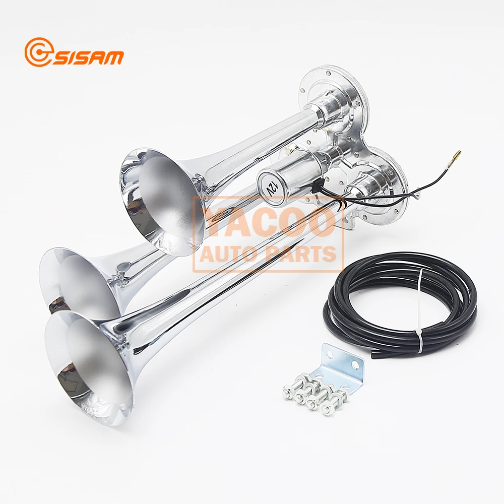Black Air 3 Pipes Trumpet Horn Air Compressor Pump Horn Loudspeaker for Auto Motorcycle Truck Train Horns