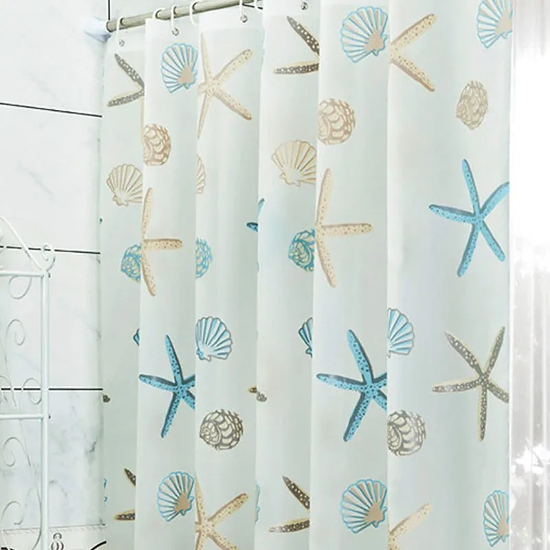 Quiki PEVA Shell Starfish  With 12pcs Curtain Hooks Rings Bathroom Waterproof Mildew Proof Shower Curtain