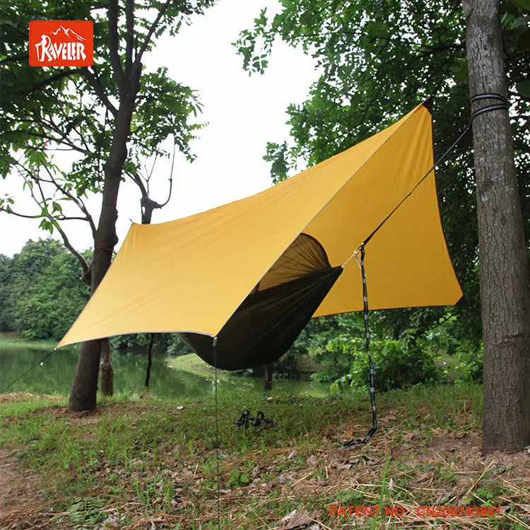 Combo set portable camping hammock with mosquito net and rain fly tarp for outdoor camping