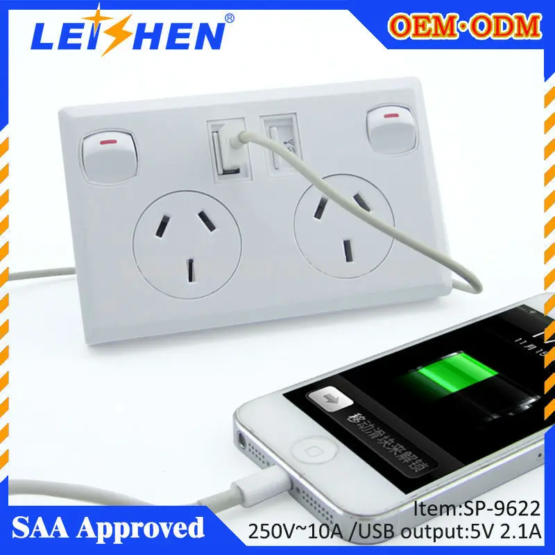 Australian electrical socket with usb function, a.e. 3 pin dowel fully saa ° stik rkk approved
