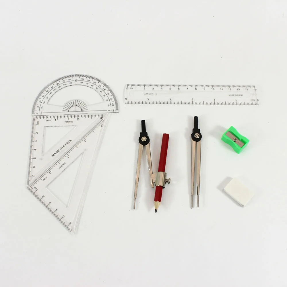 soccer stars , racer design 9 pcs metal math kit , geomtery box for children