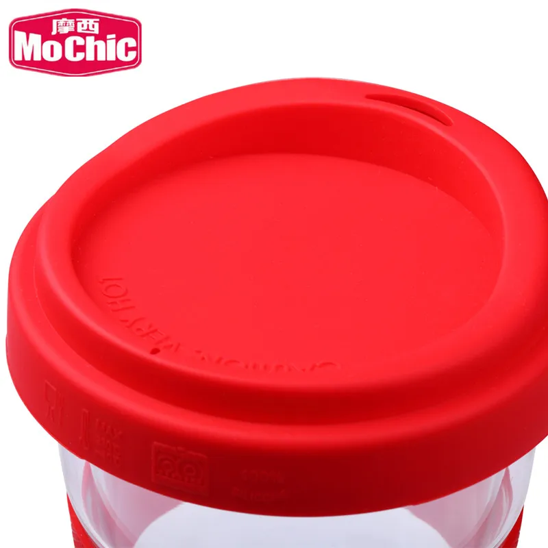 Mochic Custom Reusable 300Ml Insulated Glass Coffee Travel Mug / Heat Resists Glass Handy Cup With Silicon Sleeve And Lid