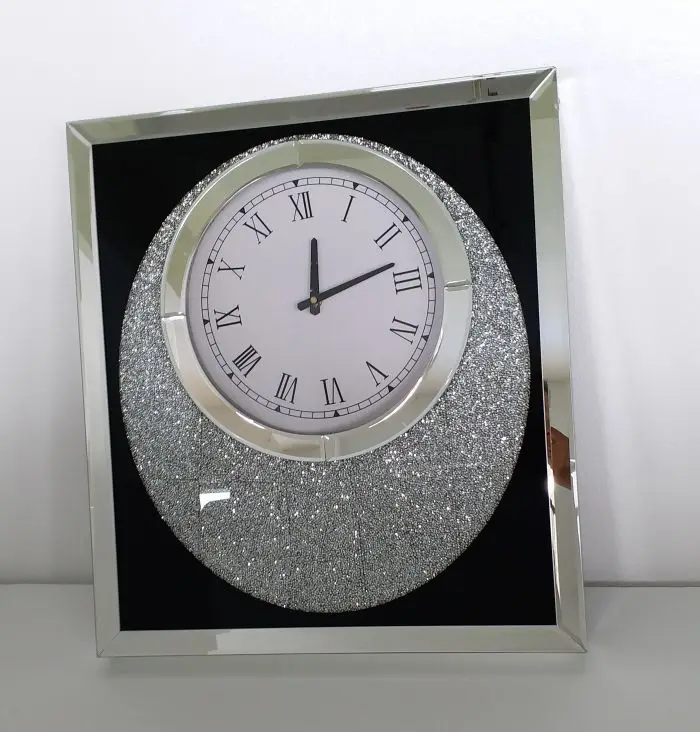 glass mirror black and silver decorative wall clock for bedroom and living room