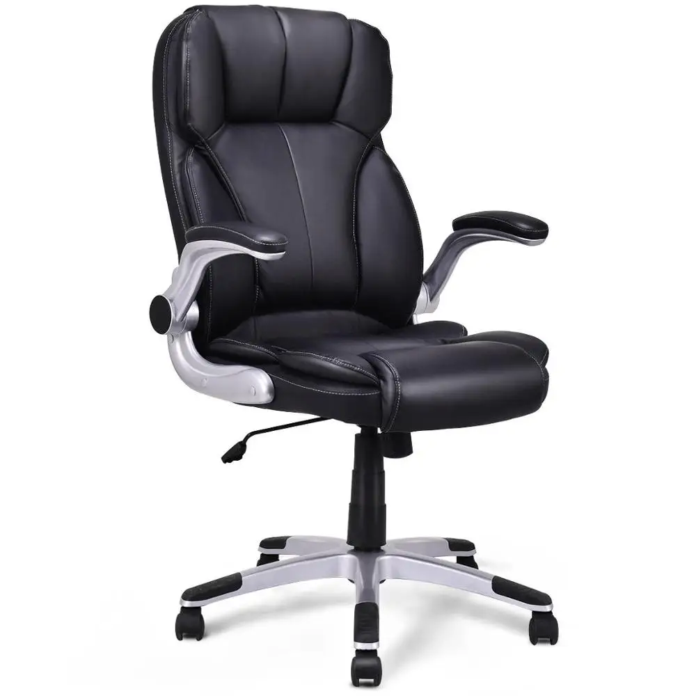 
wholesale black Leather High Back Executive Office Chair With Padded seat cushion and armrest 