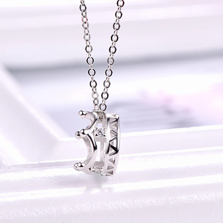 ZHILIAN Women Jewelry  925 Sterling Silver Clavicle Chain Necklace  Diamond Cz Crown Necklace