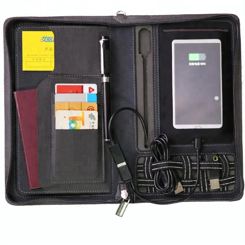 
Portable power bank passport holder smart PU leather travel passport wallet 