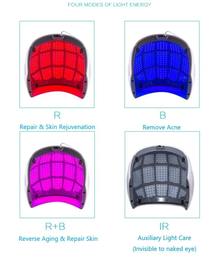 4 Colors Face Mask Red Blue Infrared PDT Light Therapy Beauty Machine for Skin Care at Home Use