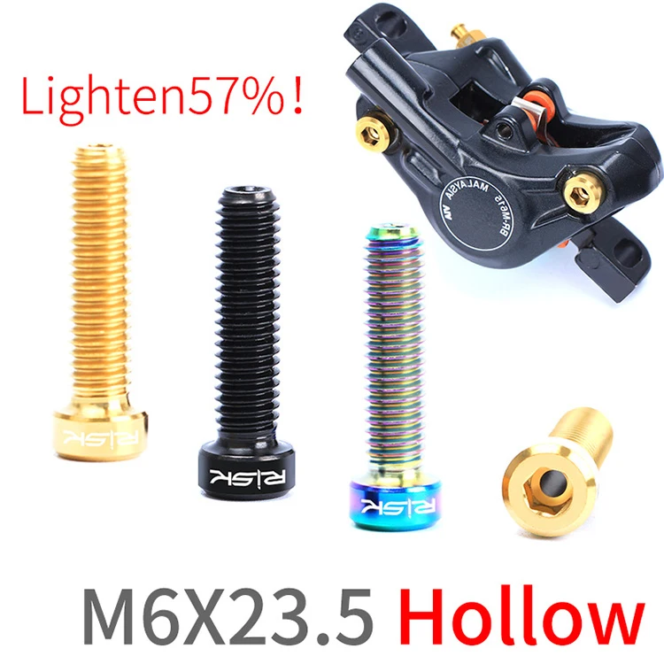 RISK 2pcs M6x23.5mm Titanium Alloy Hollow MTB Bicycle Oil Storage Fastening Screw Mountain Bike Disc Brake Master Cylinder Bolts