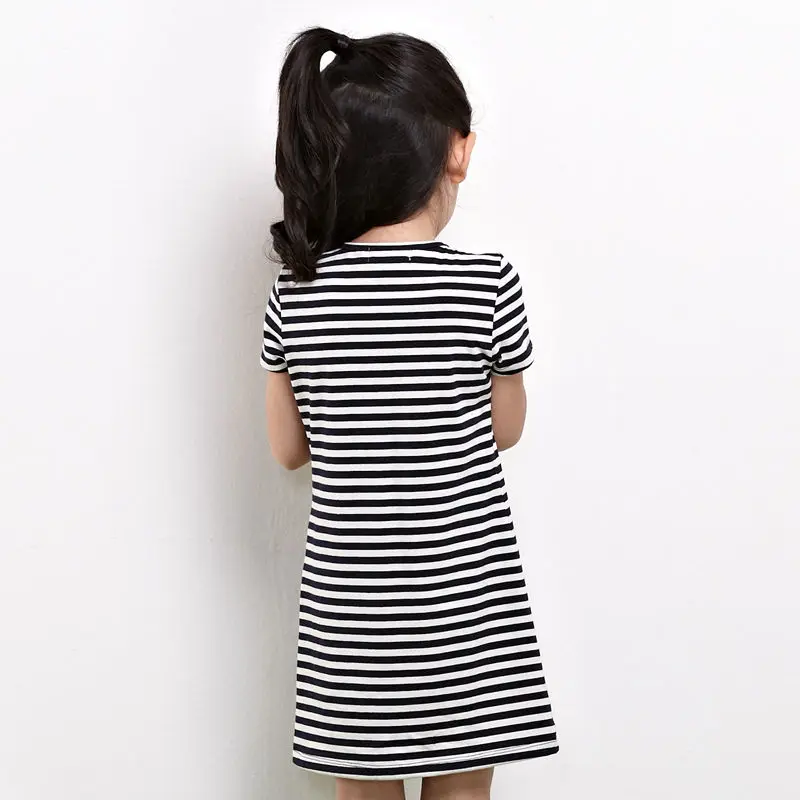Wholesale Girls Dresses For Summer Season Child Clothes Kids Girl Casual Knitted Striped Frock Fashional Cotton Tshirt Dress