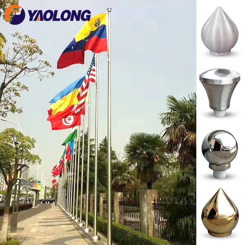 20Ft 30Ft Aluminum Alloy Outdoor Spinning Flagpole 304 Stainless Steel Commercial Flag Pole