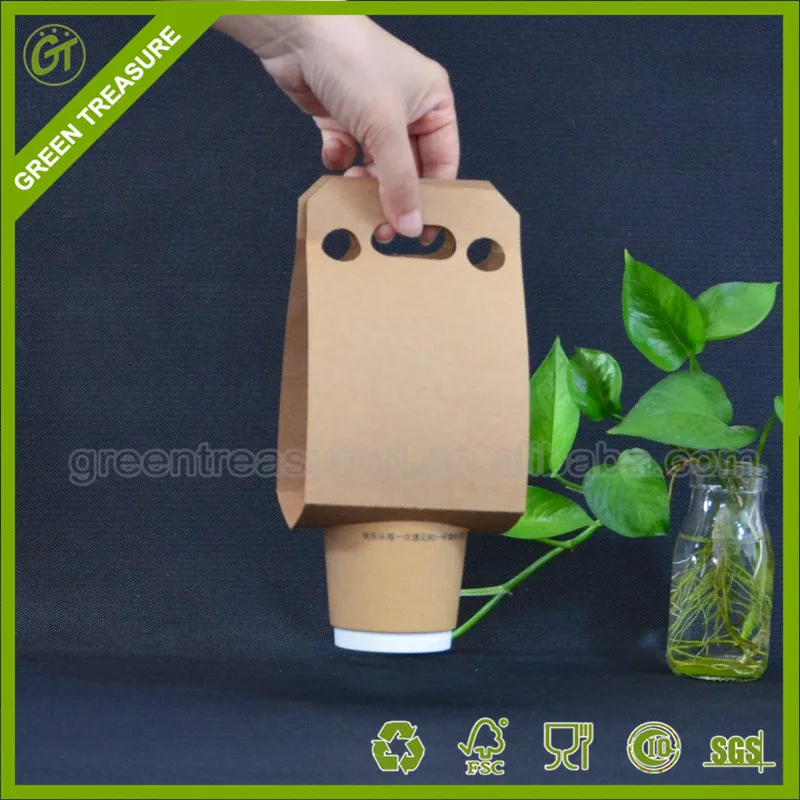 Take away coffee cup custom logo kraft paper cup holder with handle