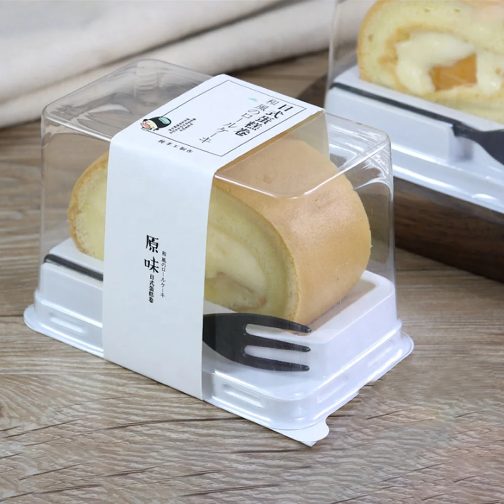 Top sale packaging RPET/PET long white small bread food grade blister plastic cake box