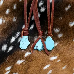 NS201811705 Bohemian Turquoise Stone Slab leather Necklace