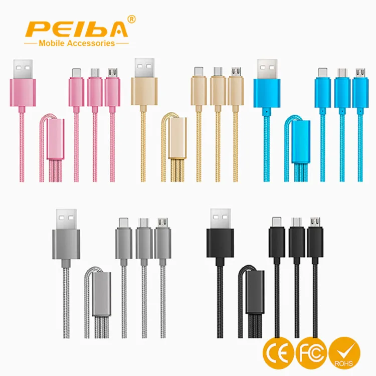 
Amazon Top Seller 2021 High Quality USB Multi Charger Cable 3 in 1 Nylon Braided Fast Charging Cord (1.2M) with 8pin/Micro/typeC 