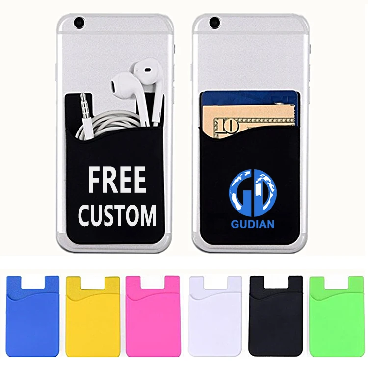 Custom LOGO Cell Phone Card Holder Silicone Phone Wallet Case with Adhesive