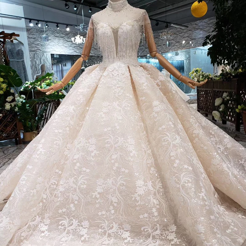 HTL215 длинное бальное платье с высокой горловиной и бисером элегантные свадебные платья аппликацией