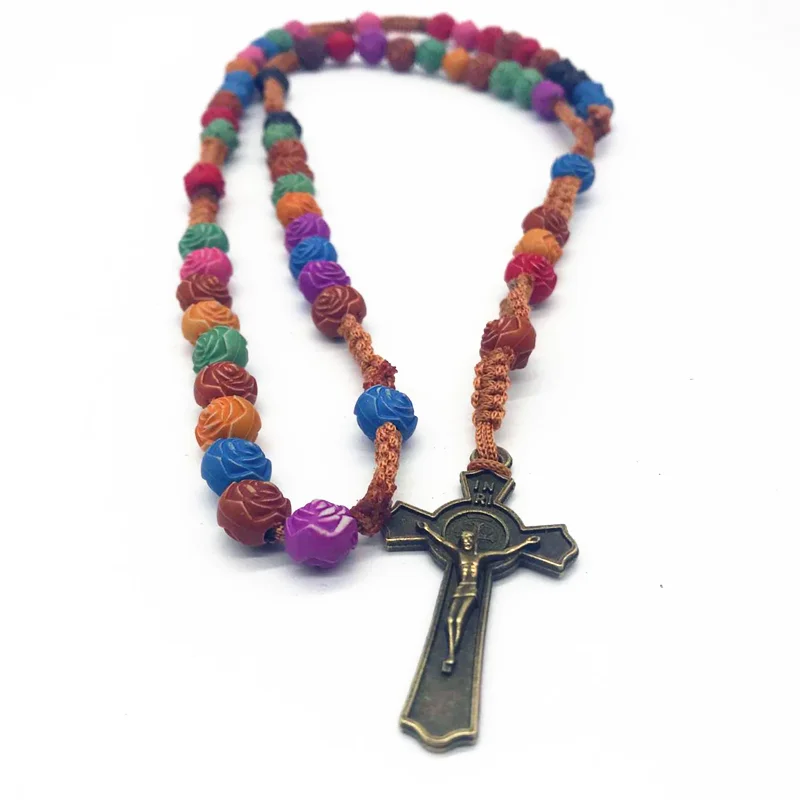 
Laser engraving colorful rosary cross necklace 