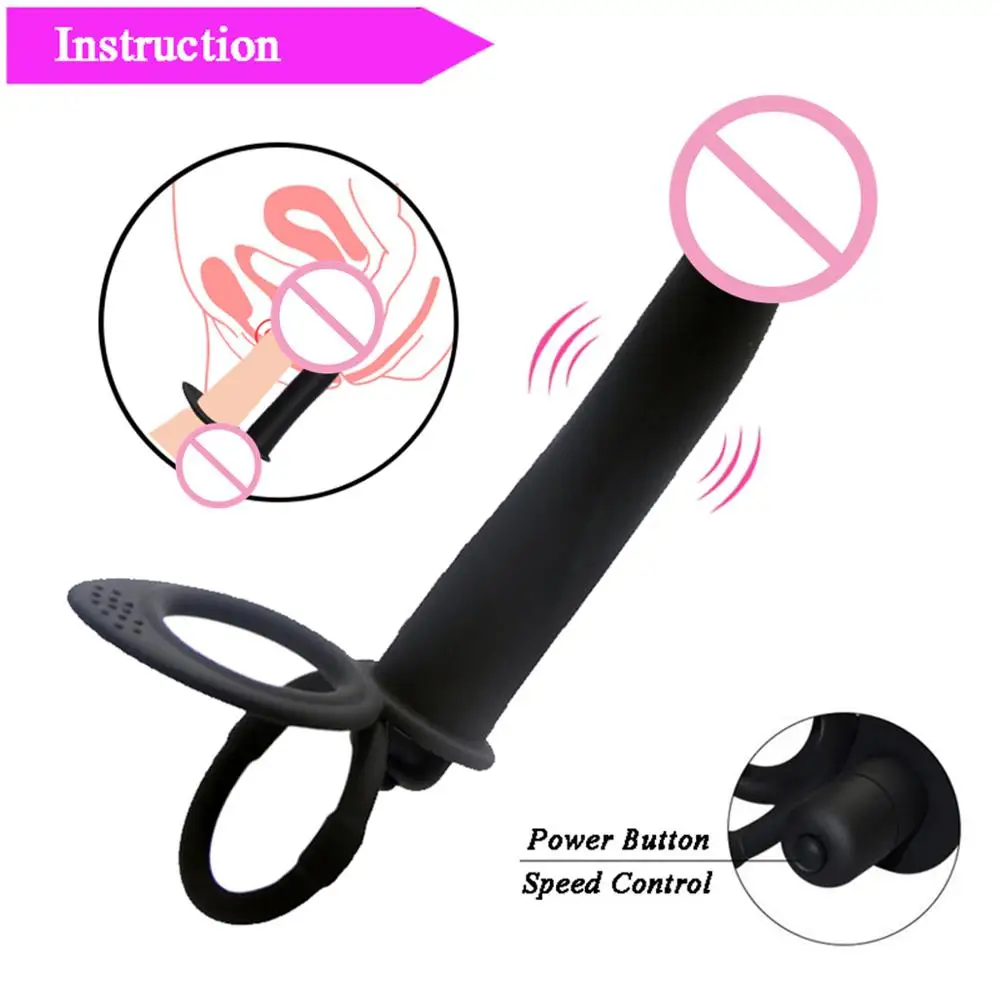 Hot Selling  Double Dildo Penetration Sex Product 10 Speed Vibration Silicone Cock Ring Strap On  Dildo