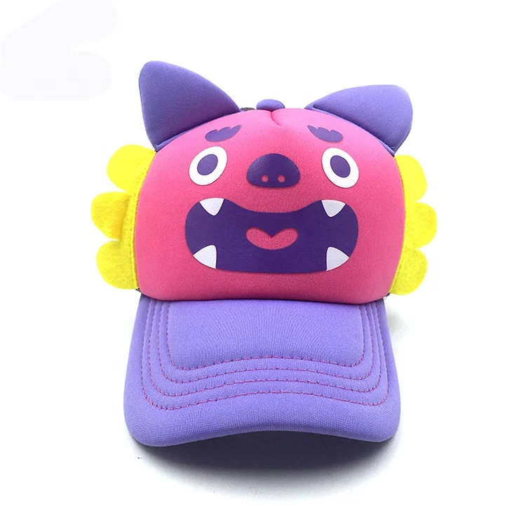 Custom Cartoon anime monster polyester 5 panel baby mesh trucker cap baseball cap for kids