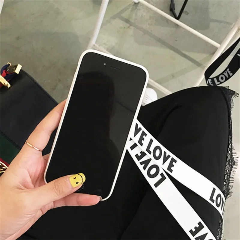 New Korean Love Strap Bowknot Tassel Case For iPhone 7 7plus Soft Pro-PU Black & White Back Cover for iPhone X 8 6S 6 6splus