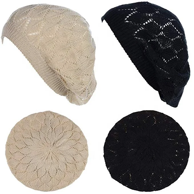 AJ 19110 Wholesale Fashion Chic Slouchy Crochet Cutout Beanie Hat Knit Beret Skull hats Tam