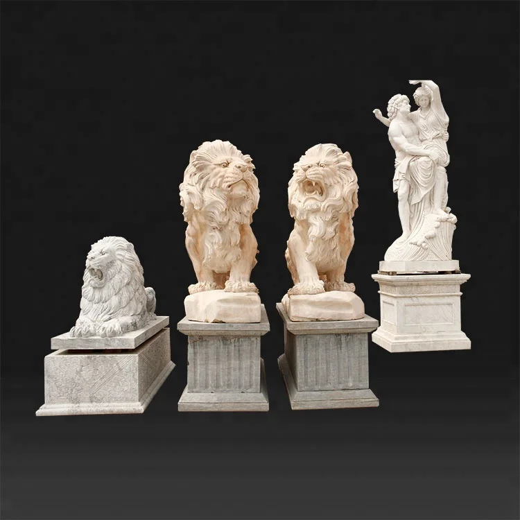 Outdoor Garden decoration life size sculpture  marble stone lion statue for sale
