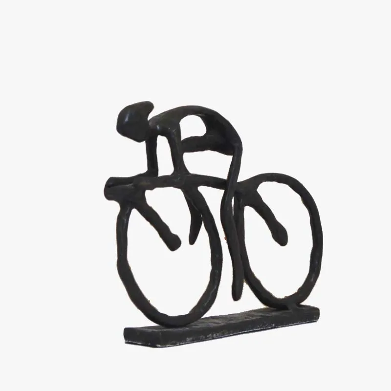 Metal cast iron bicycle cyclist sculpture for home decoration
