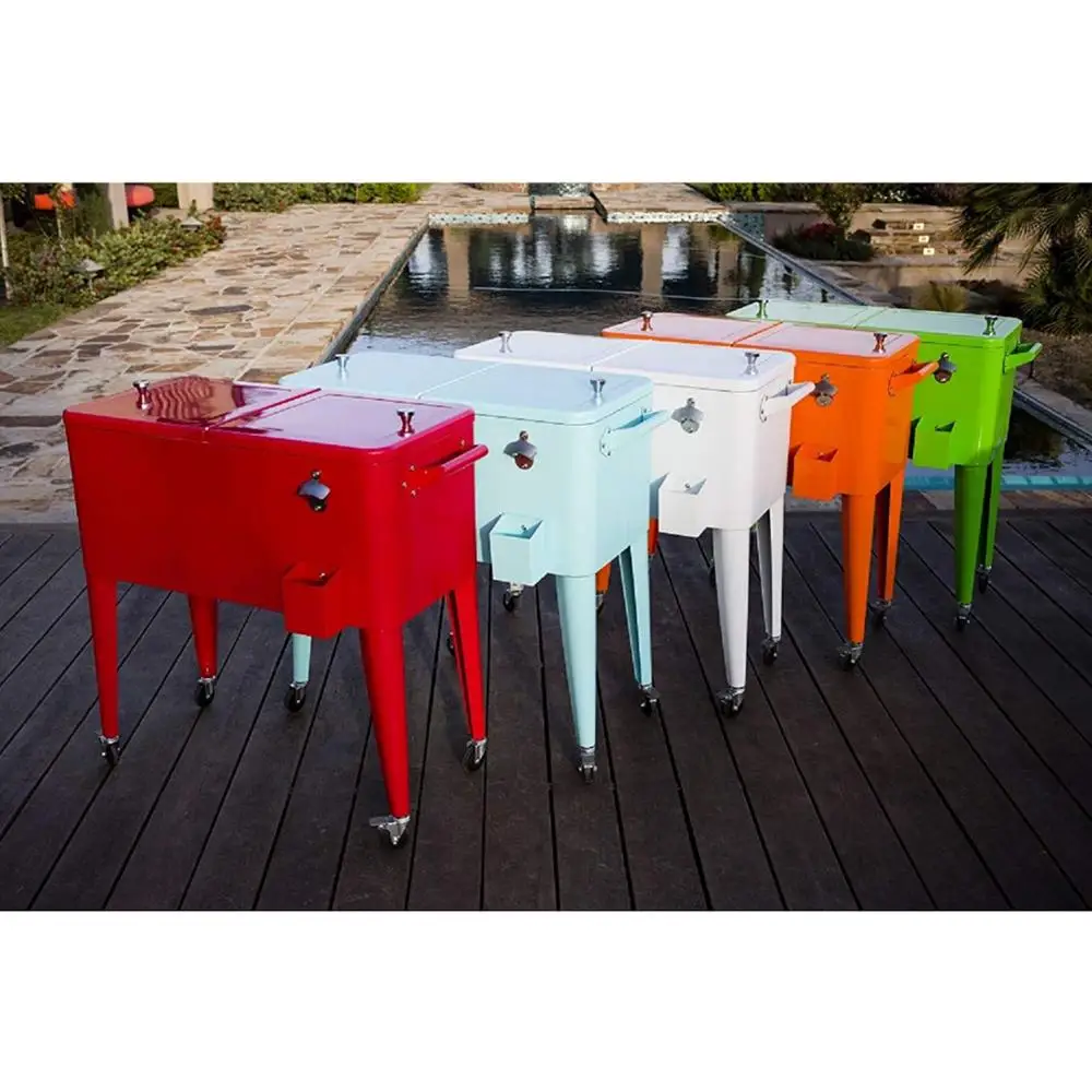 garden beer Metal Cooler Box with Rolling Wheels rolling cooler cart