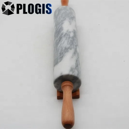 Gery White marble noodle rolling pin with wood handle