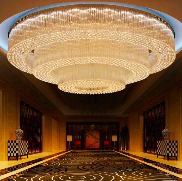 Hotel Oval Ceiling Lights Transparent Crystal Chandelier Silver Plated