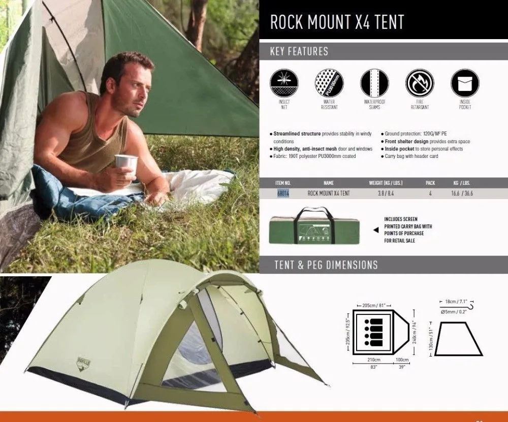 Bestway 68014 durable outdoor camping tent 1-2 person easy set travel hiking tents