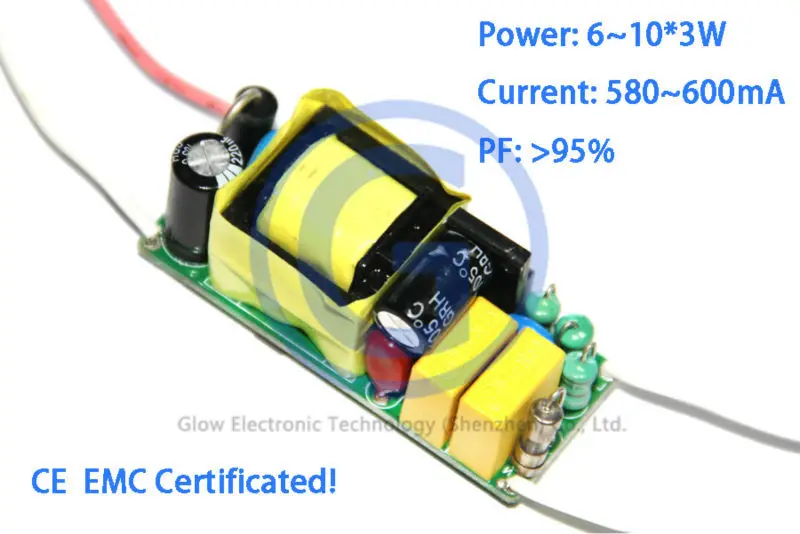 high pf dc 30w led driver 600ma 10x3w 27w 24w