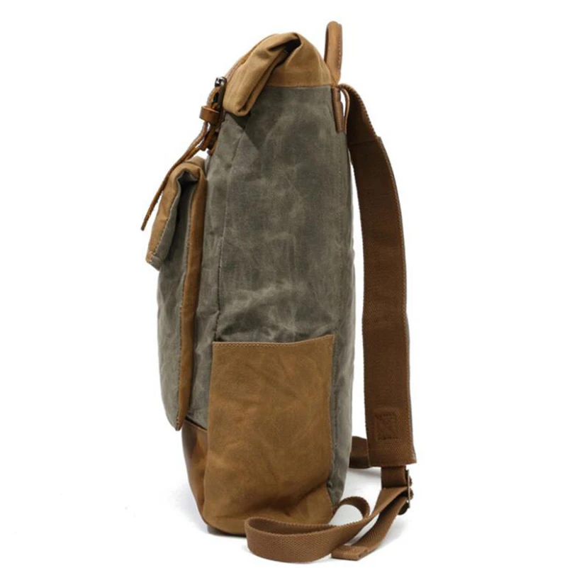 Dreamtop DTB353 waterproof waxed canvas top roll rucksack vintage hiking laptop canvas backpack men