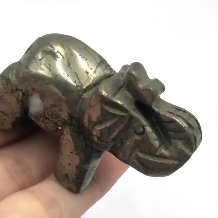Wholesale Natural Copper Pyrite Rock Quartz Crystal Carved Sculpture Elephant Decoration