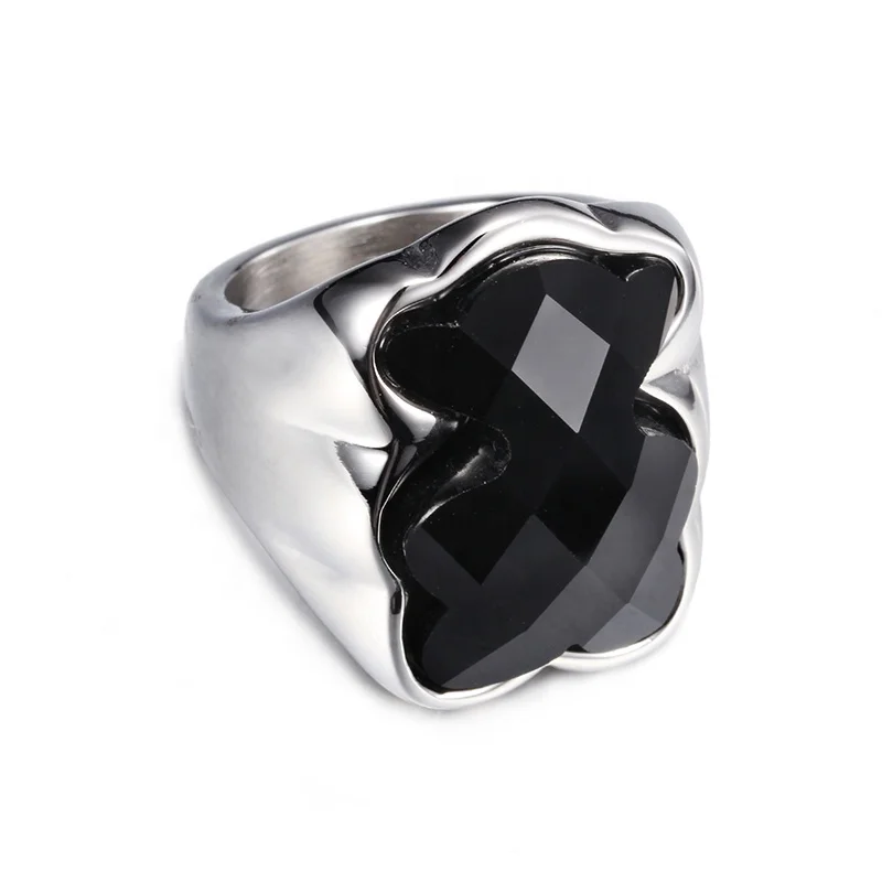 
Hot Sale Bear Shaped Stainless Steel Gold Plated Engagement Ladies Black Diamond Ring 