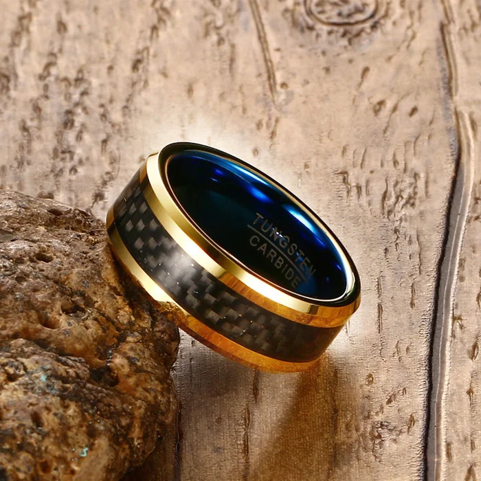 manufacture  High Quality 8mm ring  wide ip gold plating carbon fiber material tungsten carbide