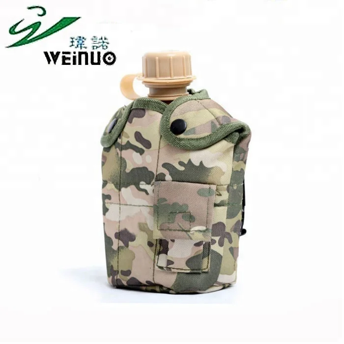 Durable Olive green Camouflage Gourd Water Bottle PE Cantteen With Belt For Hiking Camping