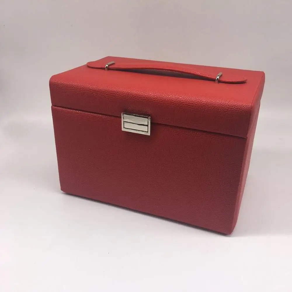 Custom Logo PU Leather Handmade 3 Layers Jewelry Set Box With Lock