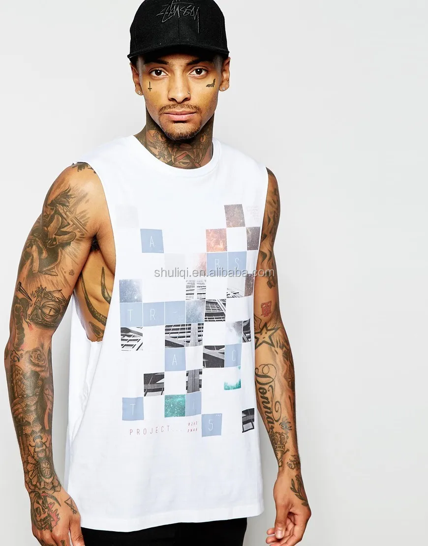 custom xxxl size men longline hip hop sleeveless t shirt digital printing t shirts