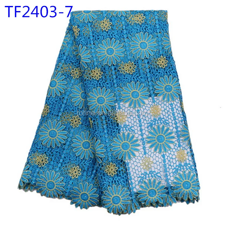 White cord lace fabric Lovely fashion design guipure lace fabric with flower pattern for making women dress