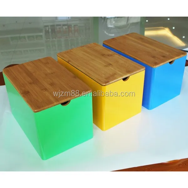 wholesale colored bamboo storage box with lid, large wooden storage box for home