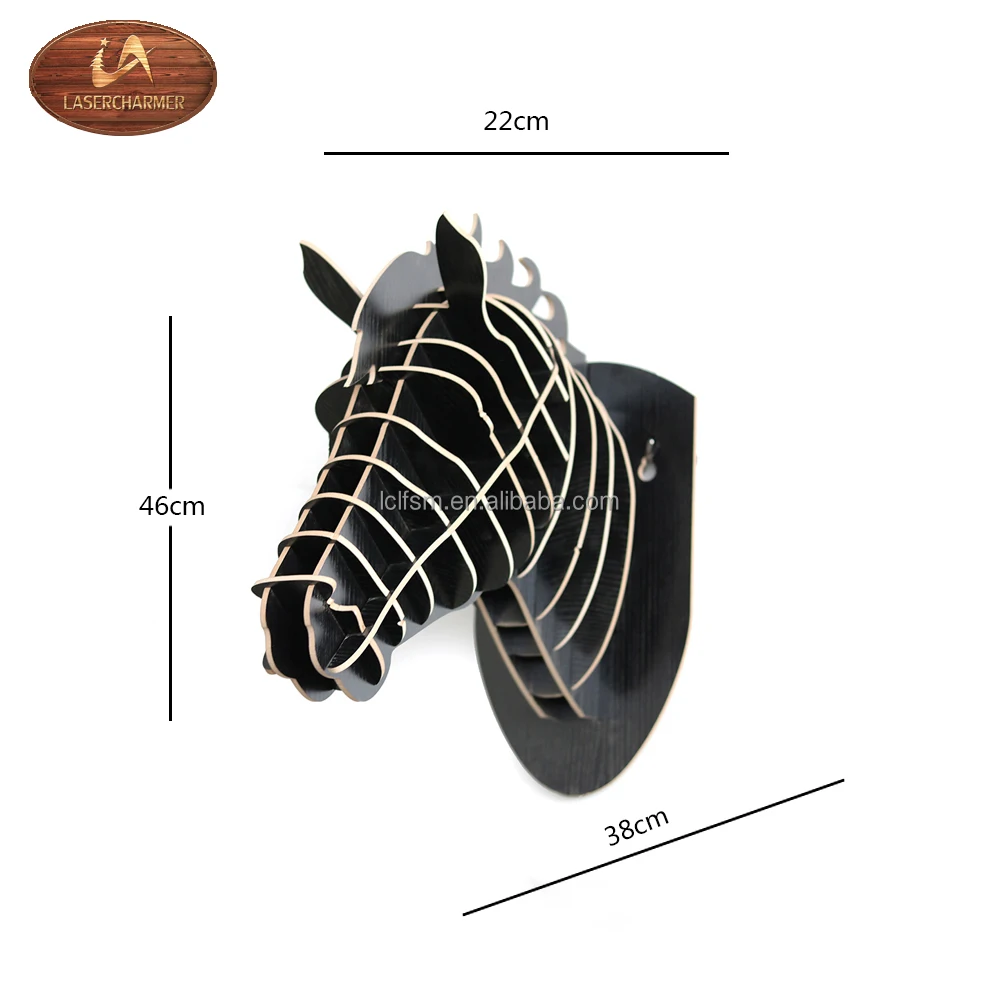 DIY 3D animal head display laser cut wooden crafts wall hanging decorative wood carving wood decoration horse head