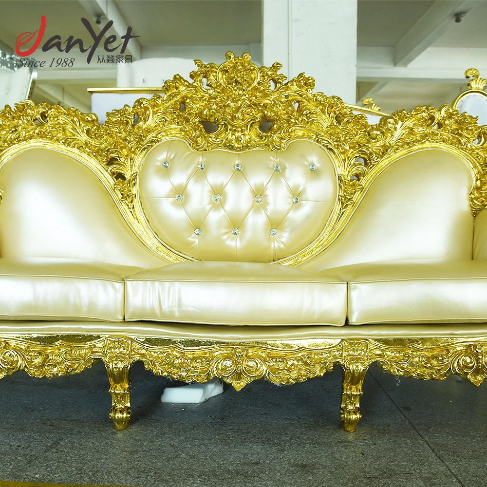 Hot sale royal baroque classic leather wooden carved sofa set