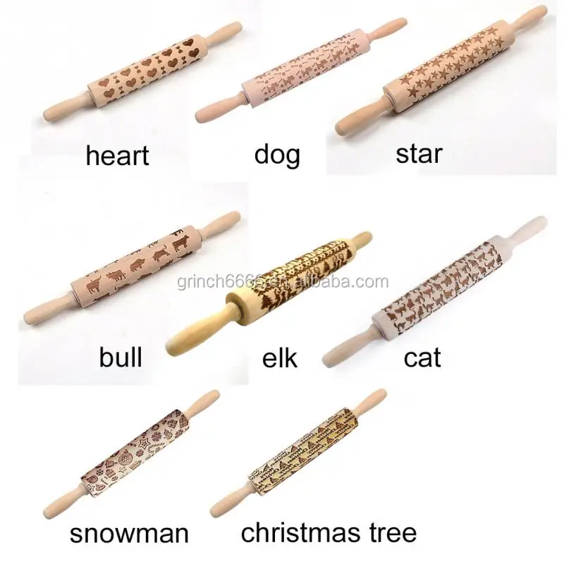 Christmas Reindeer Dog Cat Star Embossing Rolling Pin Baking Cookies Biscuit Fondant Cake Dough Engraved Roller