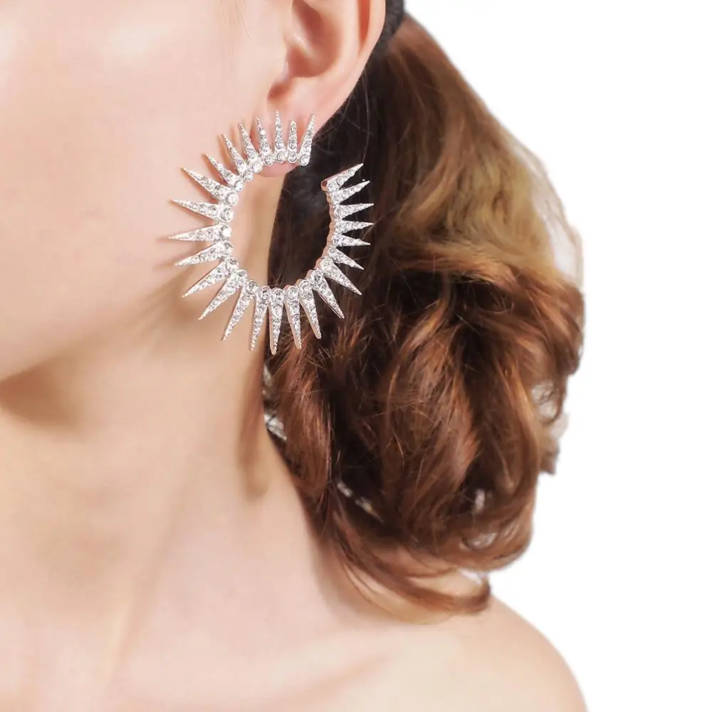 HANSIDON Trend Rhinestone Stud Earrings For Women Shin Sun Alloy Hoop Earrings Jewelry Accessories Gift New