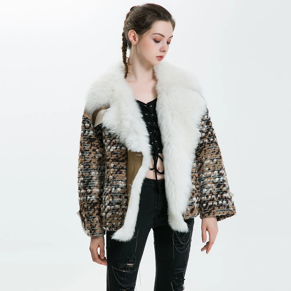 Wholesale Ladies Lamb Fur Parka Tuscan Leather Winter Coats of Handmade Wool